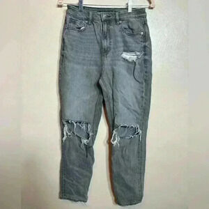 American Eagle AEO Women's Mom Jeans Gray Ripped Distressed Size‎ 4